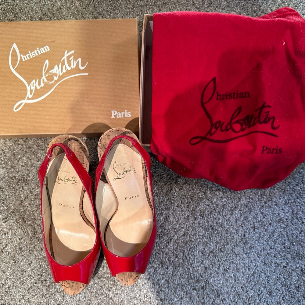 Christian Louboutin So Private 120 Red Patent Leather Perp Toe Heels